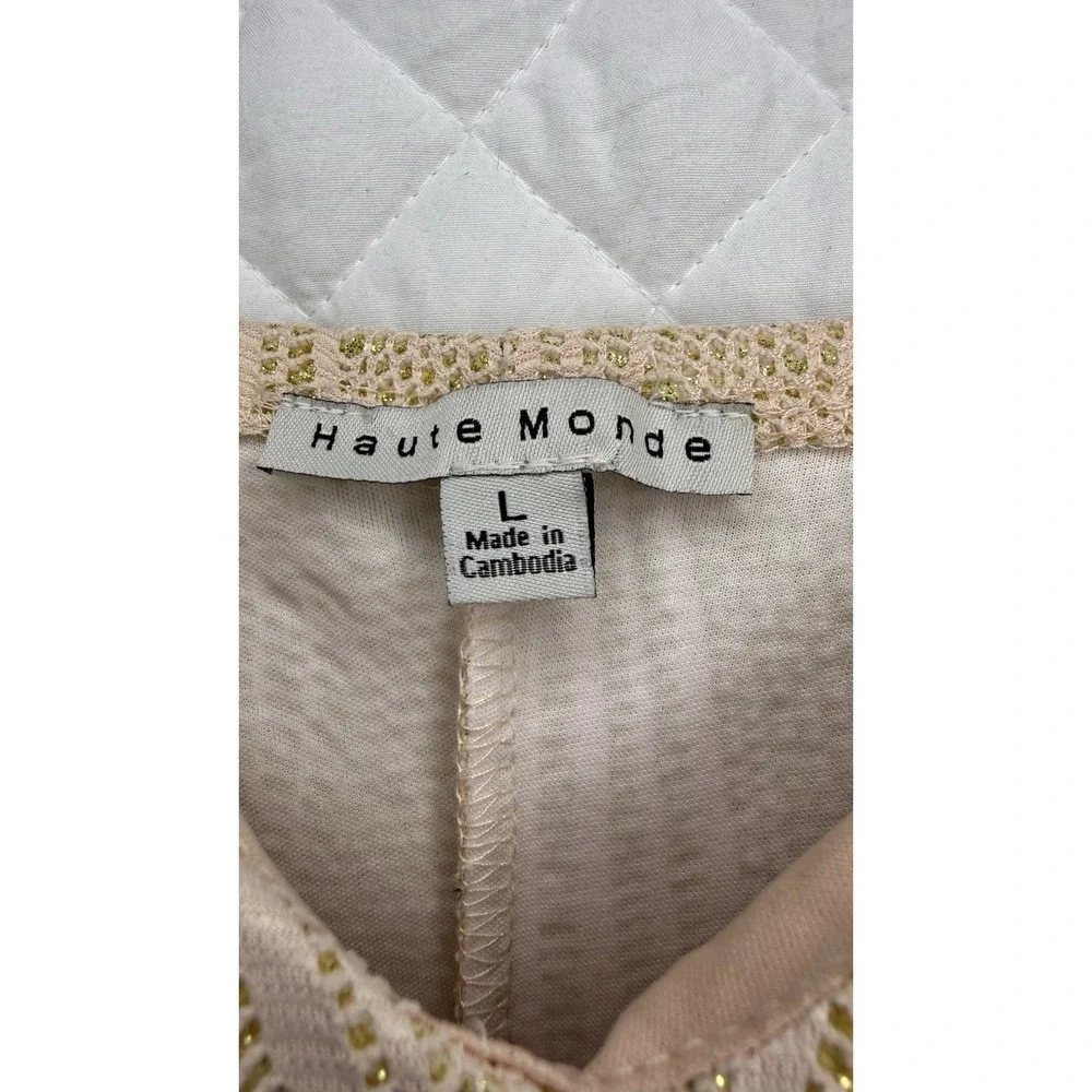 NWT Haute Monde Geometric Nude Gold Metallic Bodycon Dress Size L Art Deco Style